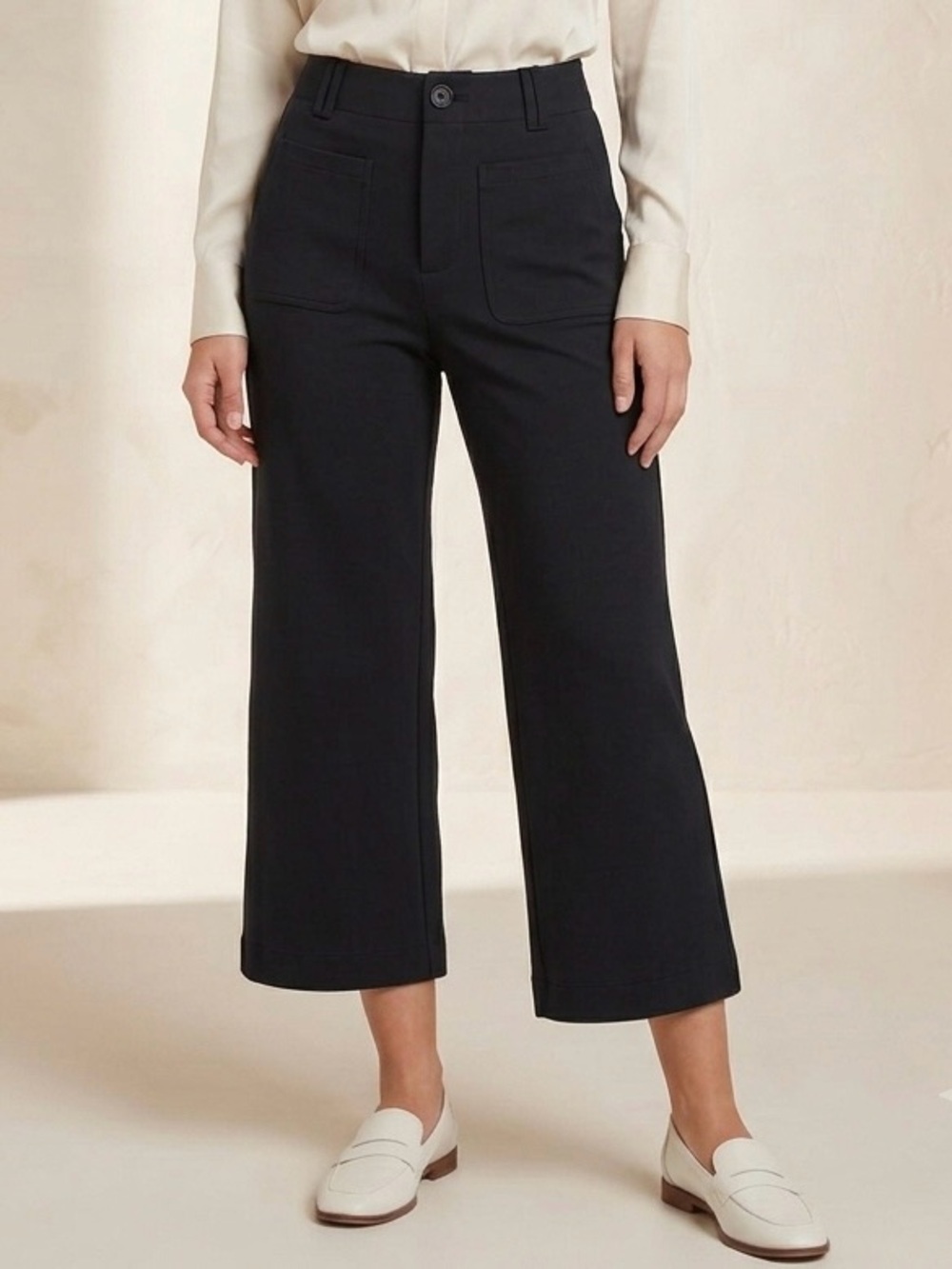 A‎ New Day Black Wide Leg Cropped Pants High Rise Patch Pocket Sz 12
